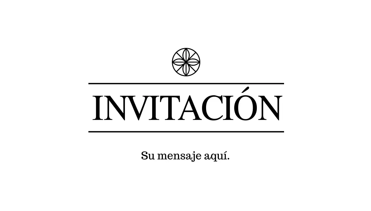 Sobre de postal de invitación sencilla con texto en negro e ilustración lineal de logotipo floral