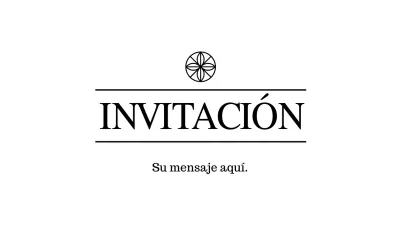Sobre de postal de invitación sencilla con texto en negro e ilustración lineal de logotipo floral