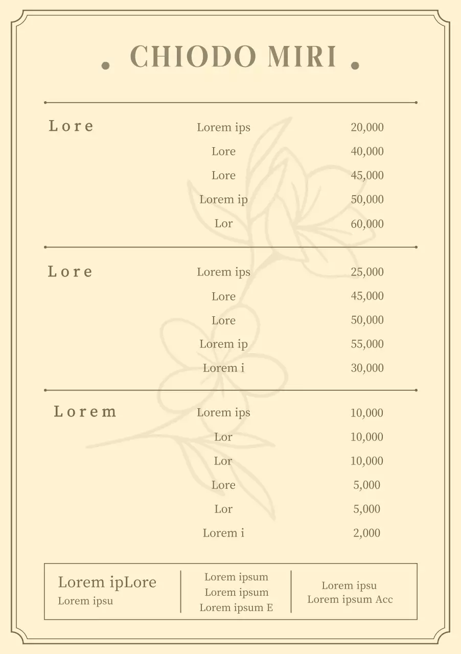 Poster per il menu delle unghie con illustrazione floreale su sfondo beige chiaro