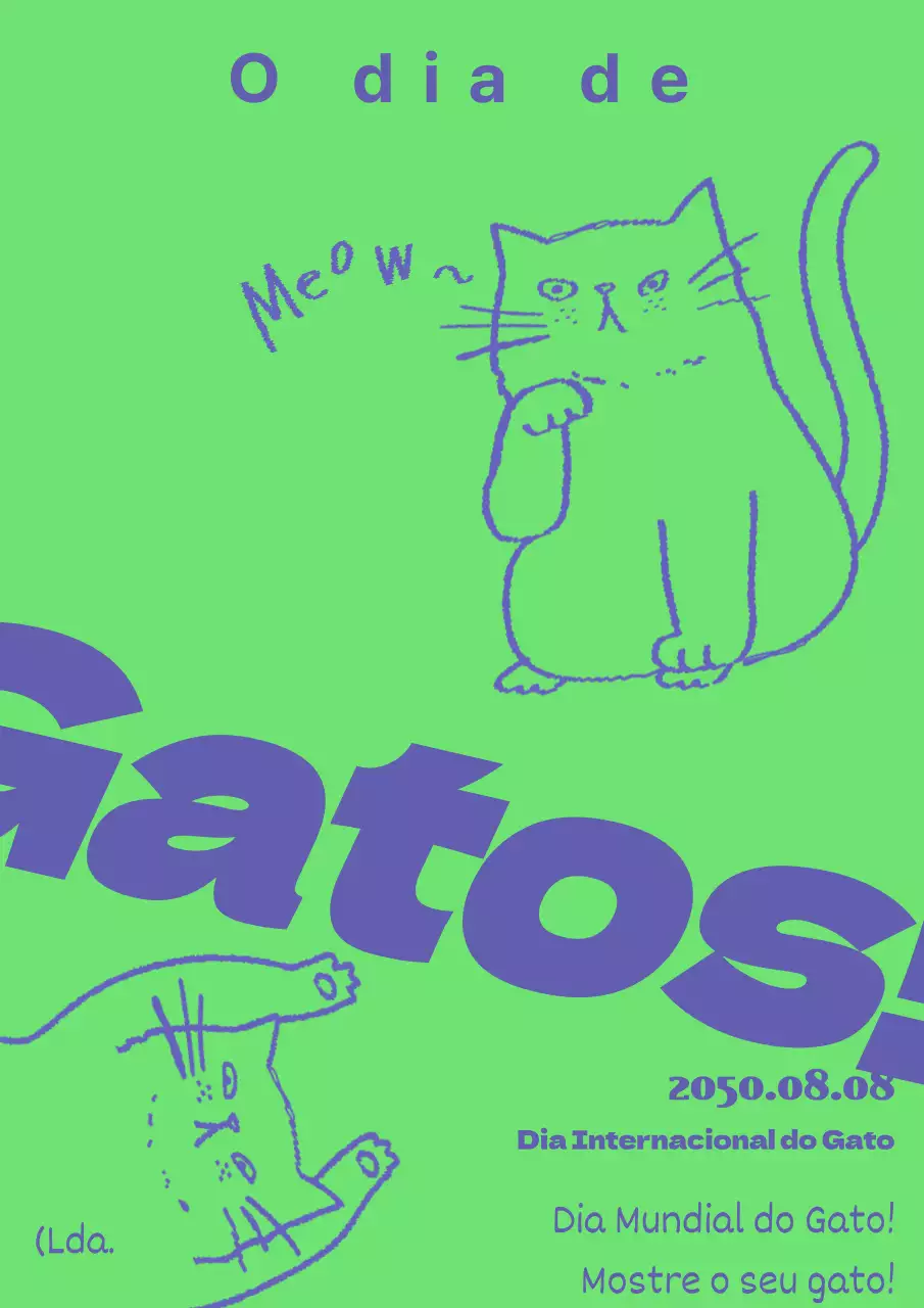 Um simples anúncio verde e azul do Dia Nacional do Gato