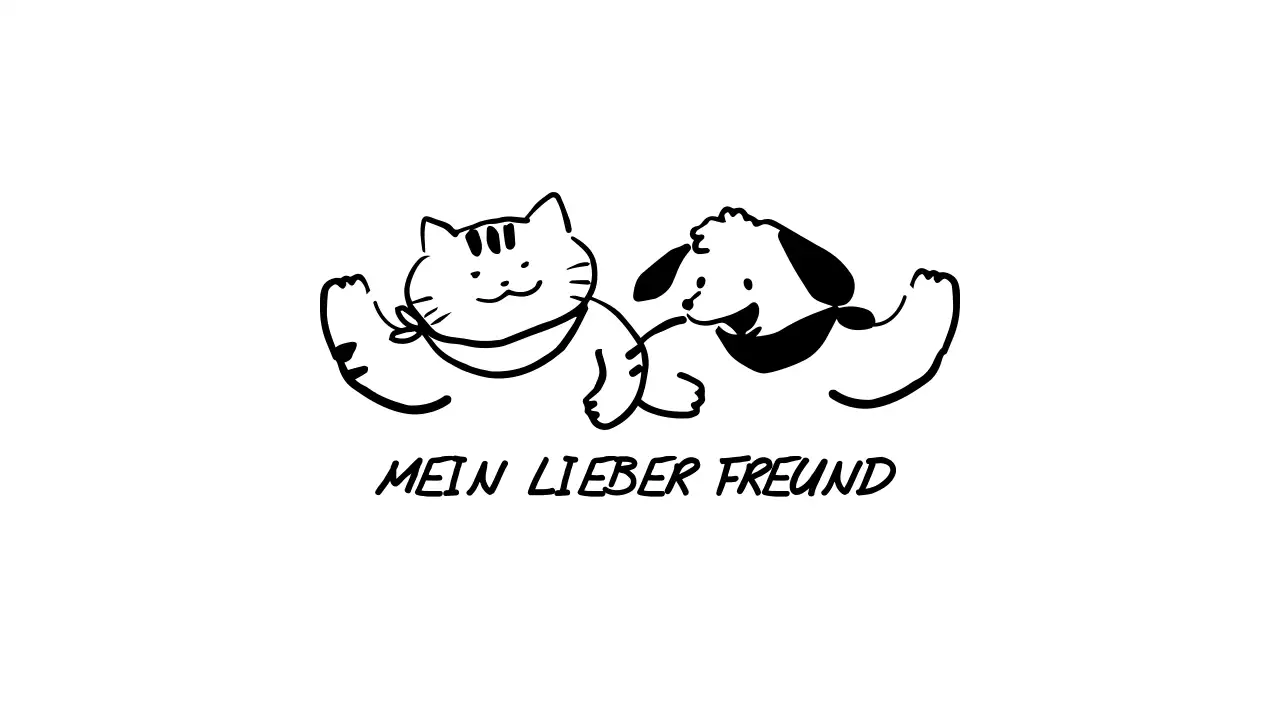 Design mit einer Linienillustration einer niedlichen Katze und eines Hundes, die in Schwarz Hallo sagen
