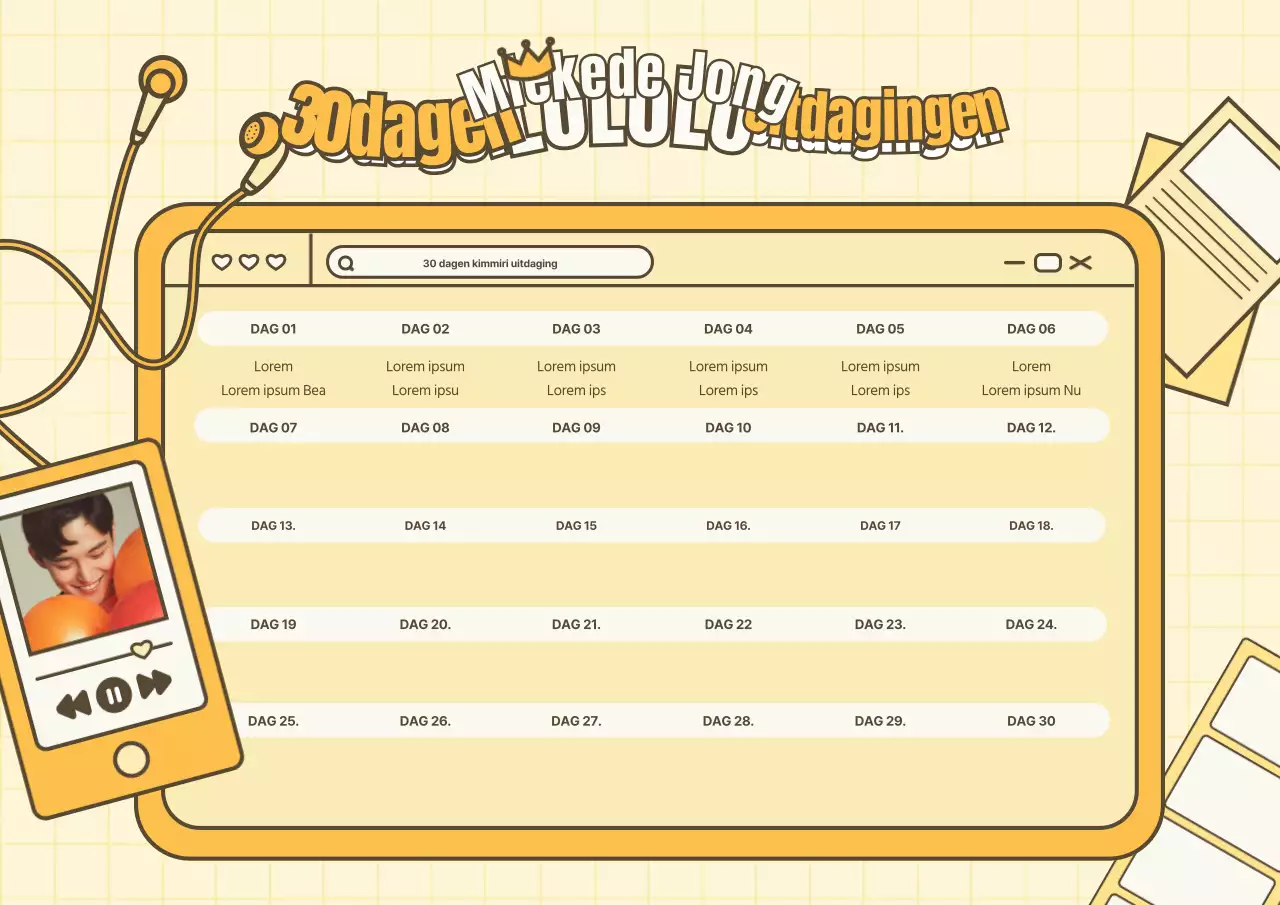 Een 30-daagse idooluitdaging met een schattig geel illustratieconcept