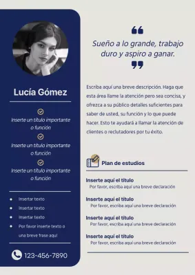 Curriculum vitae de instructor básico en azul marino y beige