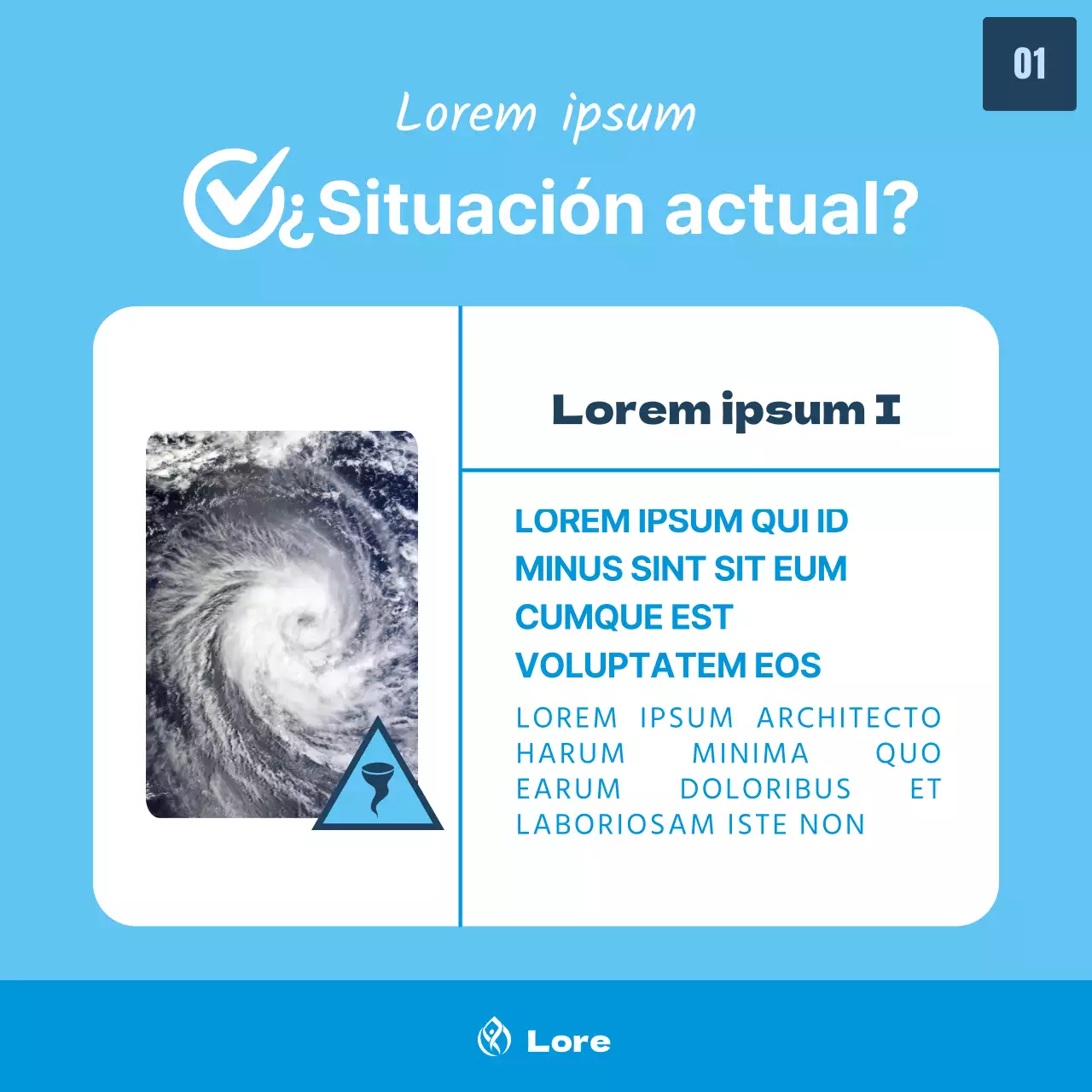 Información sobre cómo hacer frente a los daños causados por un tifón con una ilustración de un tifón sobre fondo azul claro.