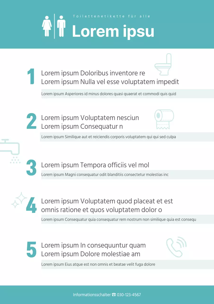 Türkisfarbener Leitfaden für die Etikette im Badezimmer