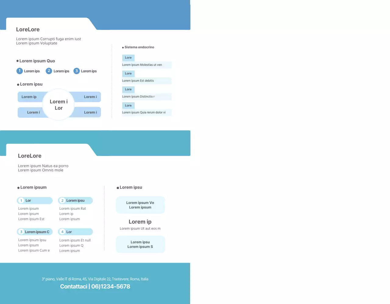 Testo e immagini semplici di colore azzurro per promuovere l'accademia Lizian School.
