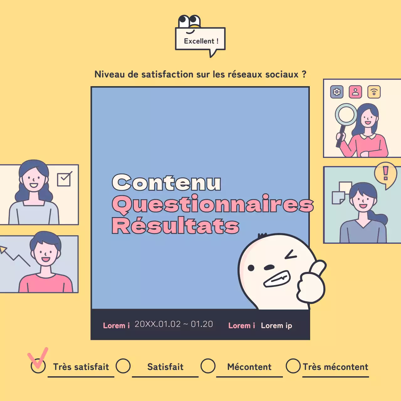 Des enquêtes claires avec de jolies illustrations roses et jaunes