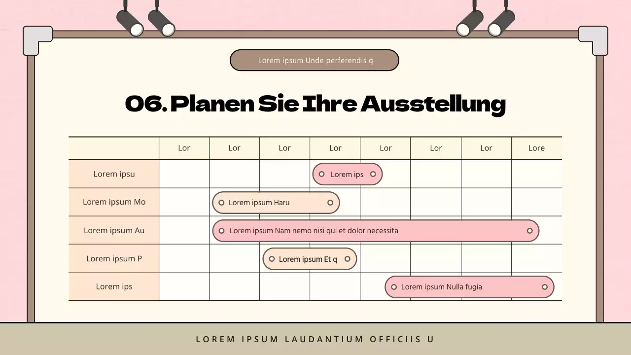 Minimalistischer Vorschlag für eine Kinderkunstausstellung in Rosa und Braun