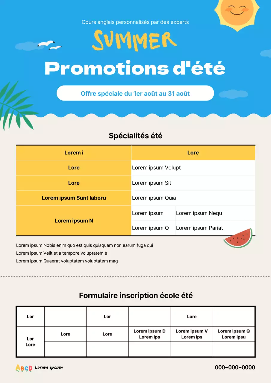 Fond d'été bleu et jaune Annonçant les vacances d'été spéciales