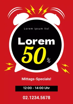 Ein einfaches, rotes Flugblatt, das für eine Timesale-Veranstaltung wirbt