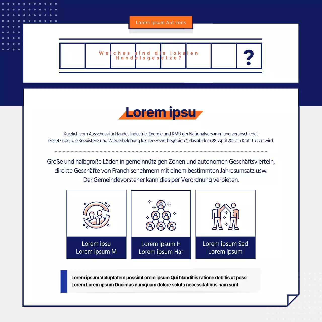 Marineblaues und graues Design für Informationen zum Flächennutzungsrecht und zur Eigentumsförderung