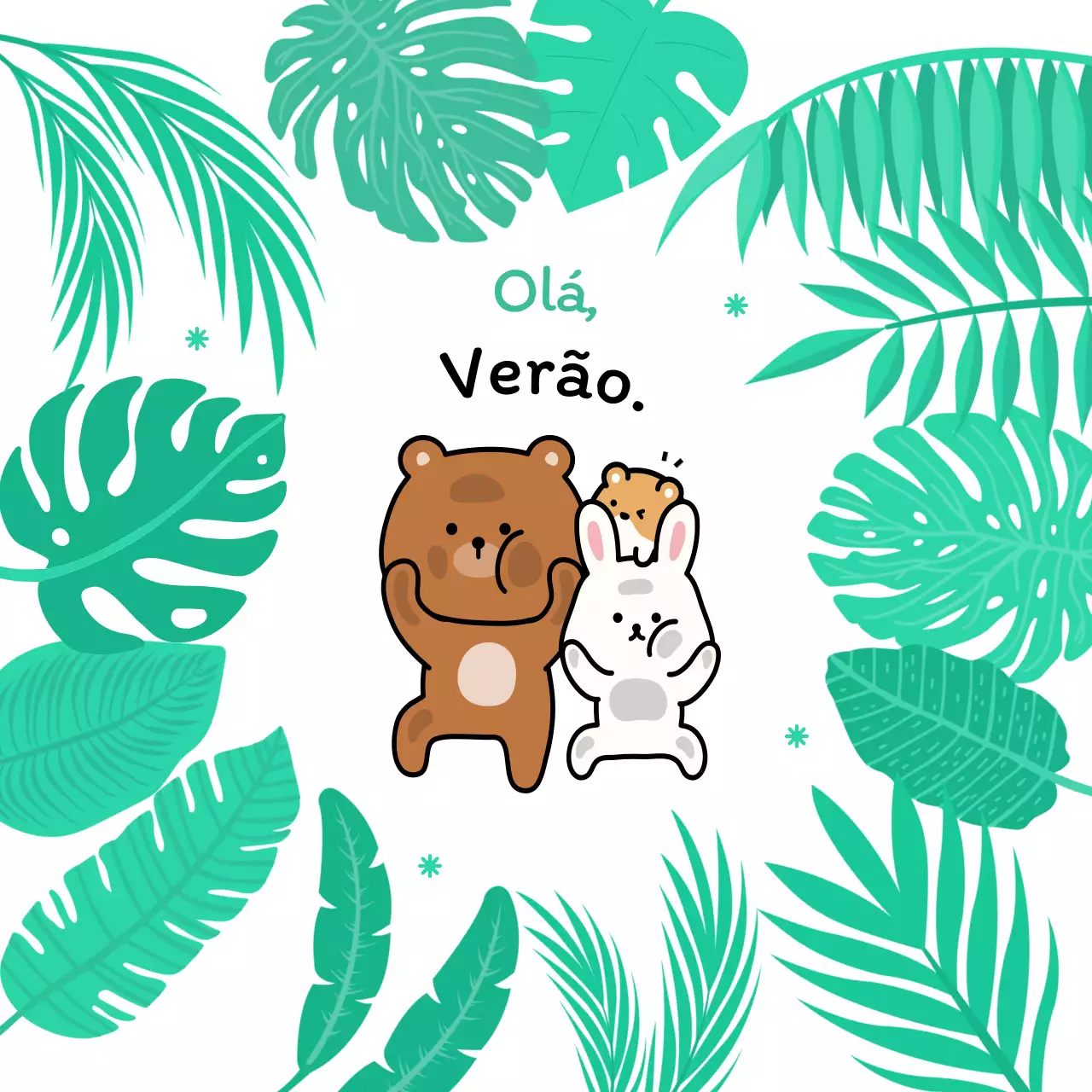 Mercadoria de verão personalizada com ilustrações de animais engraçados e folhagem verde exuberante.