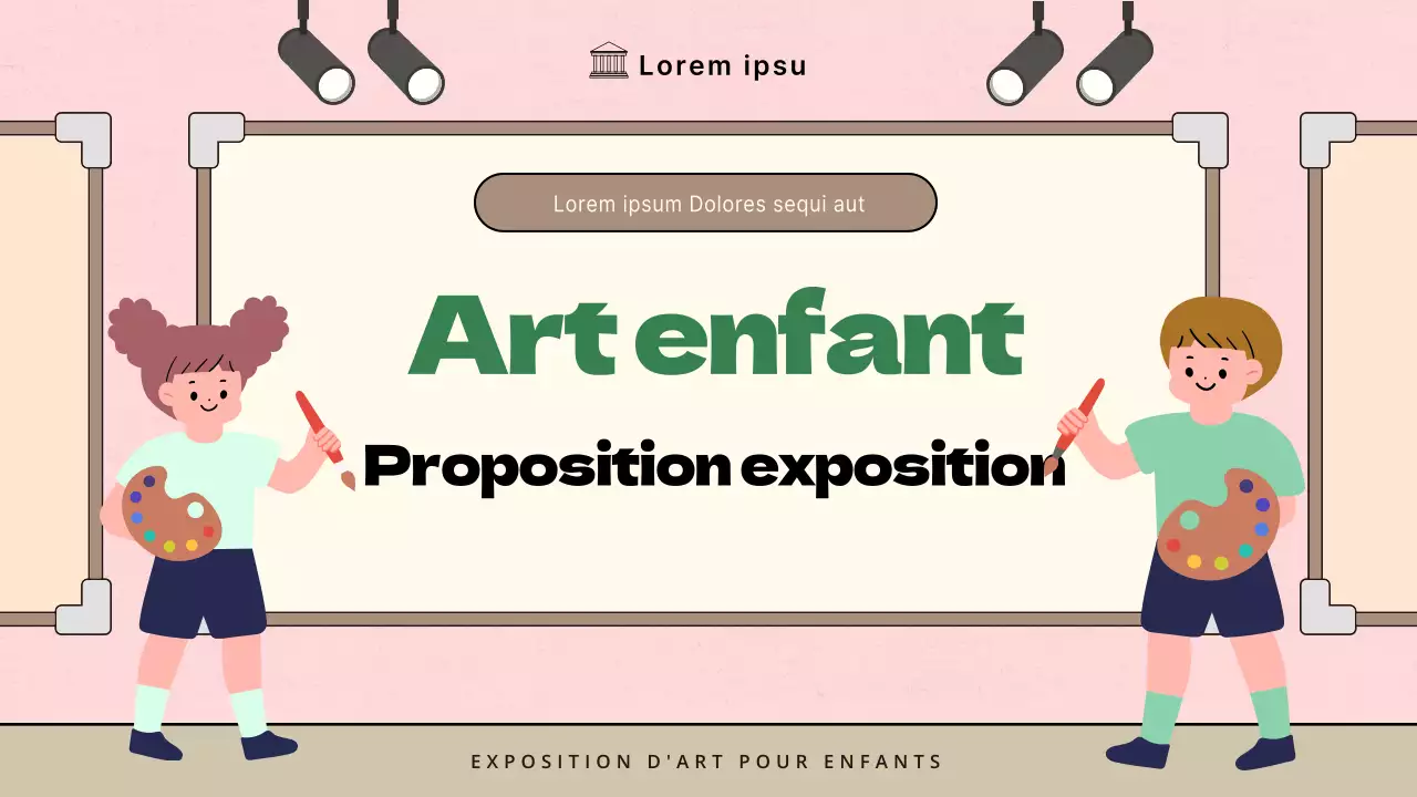 Proposition d'exposition d'art minimaliste pour enfants en rose et marron