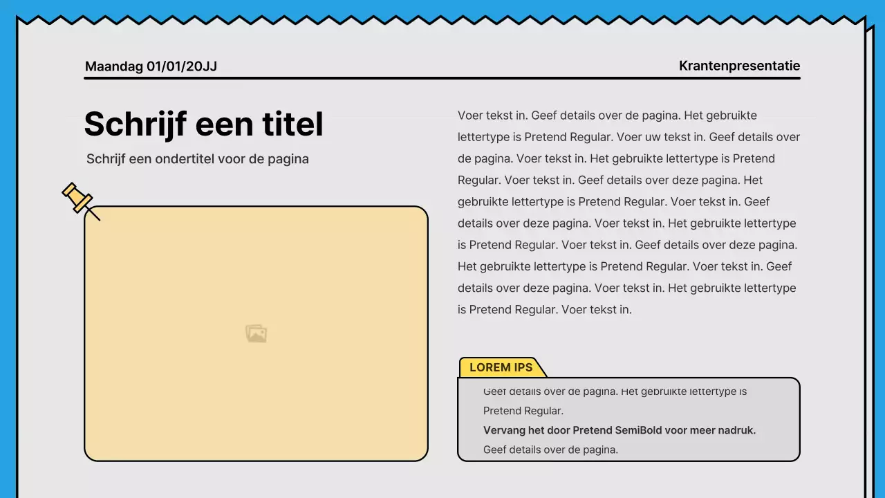 Gedurfde lijnen en aandachttrekkende presentatie in een krantenconcept met gele en lichtblauwe accentkleuren