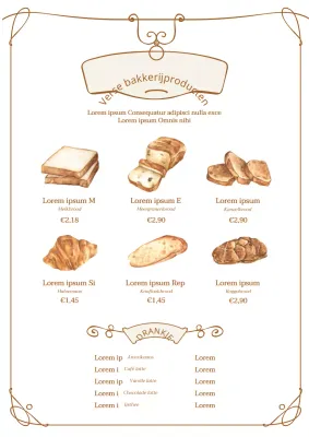 Vintage bakkerijmenu met bruine illustraties