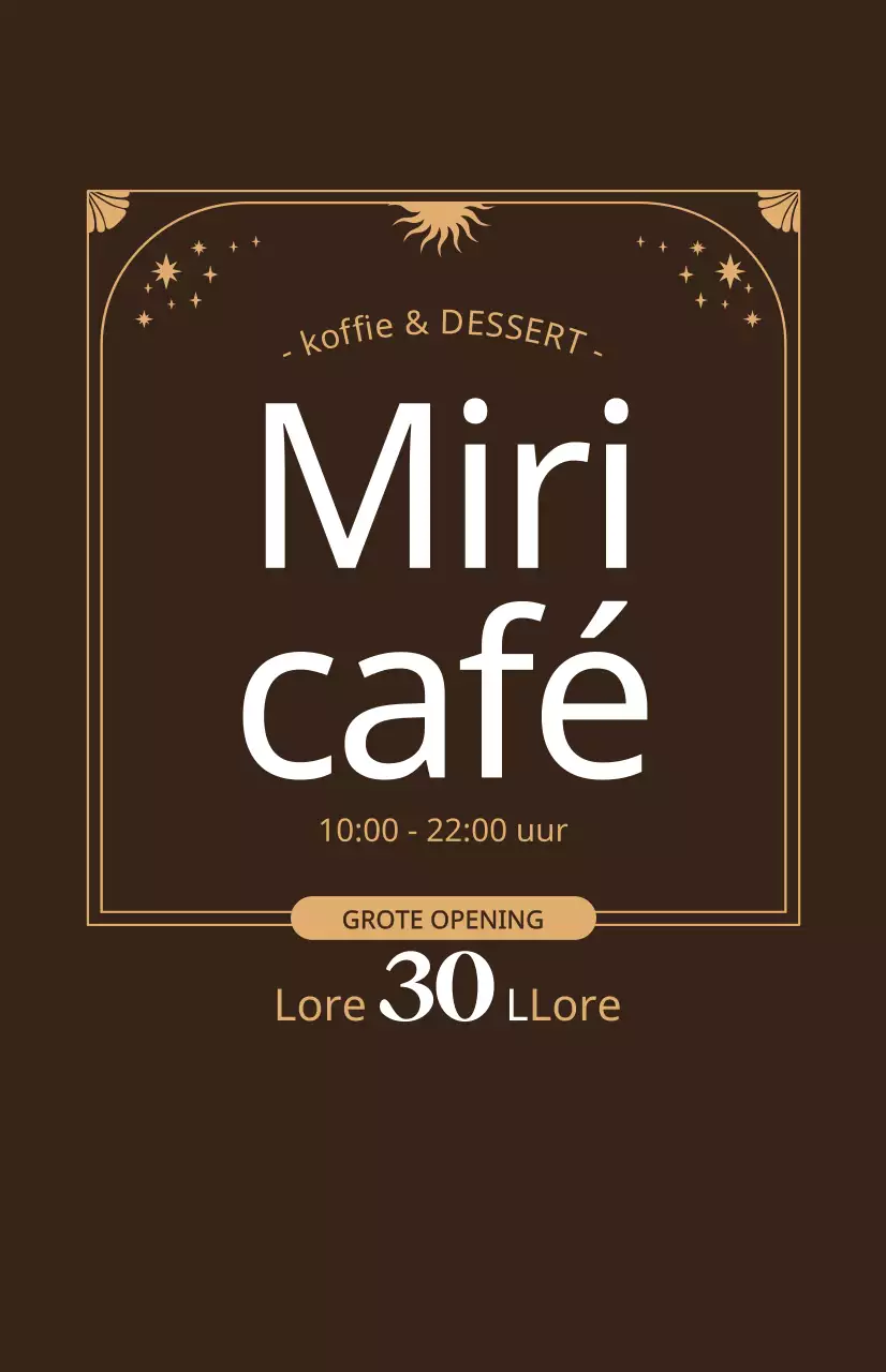 Promoot de korting op de opening van een café met een beige sfeer op een bruine achtergrond