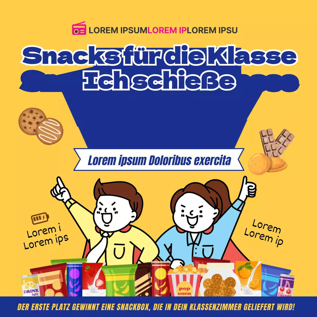 Eine niedliche gelbe und blaue Probezeit-Snackbox für die Lieferung