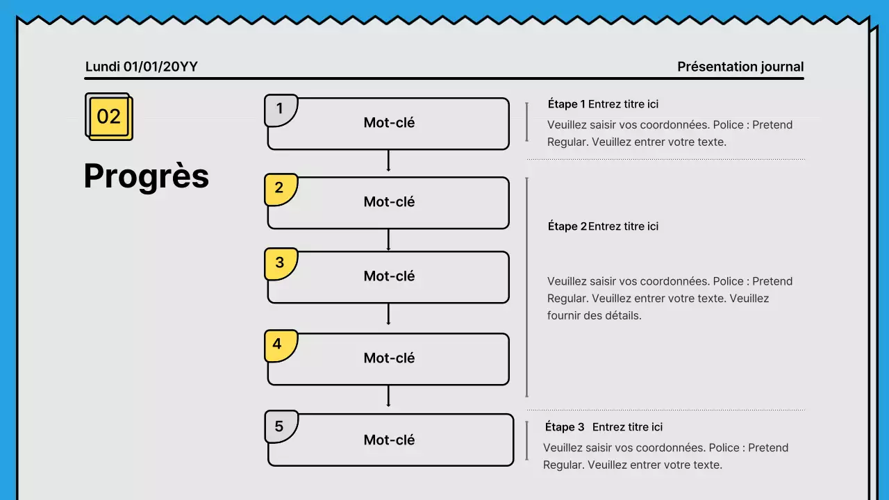 Lignes audacieuses et présentation attirant l'attention dans un concept de journal avec des couleurs d'accent jaune et bleu clair