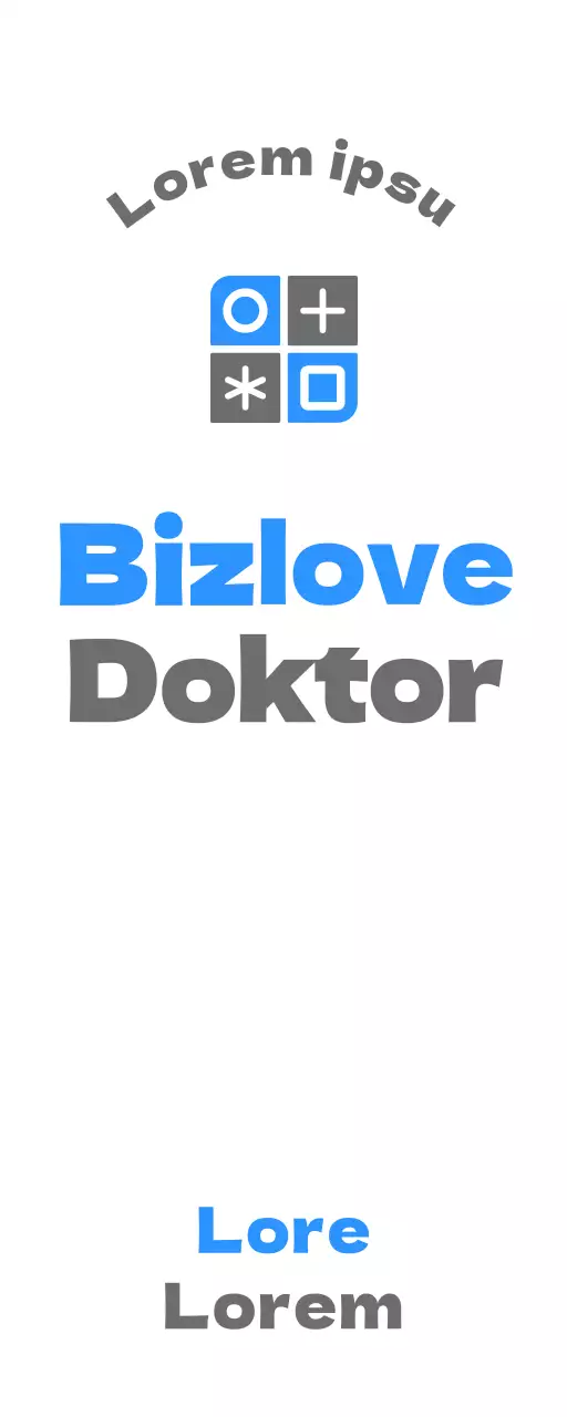 Ein einfaches Design mit einem blauen und grauen Logo und dem Namen der Praxis.