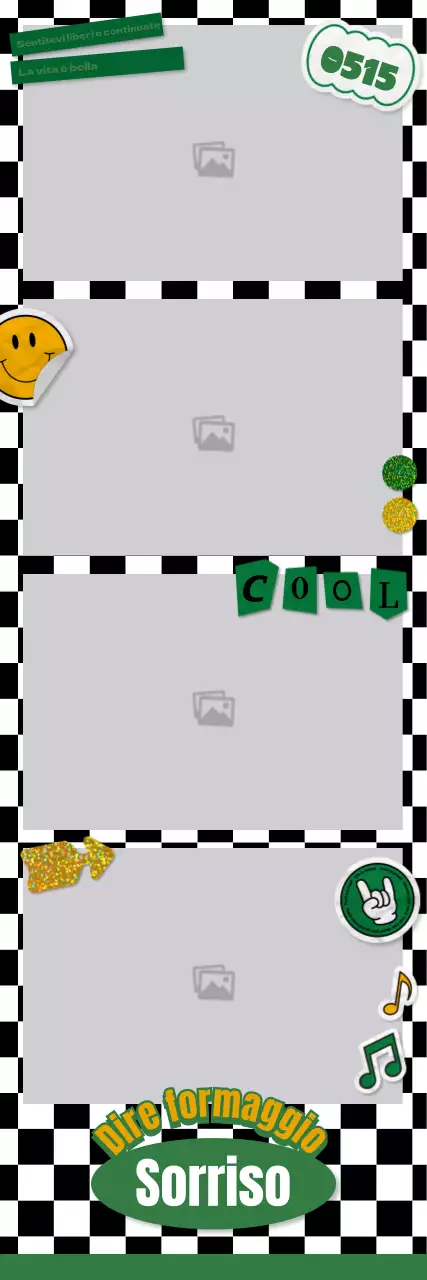 Cornice per foto in quadricromia ispirata agli adesivi kitsch in verde e giallo