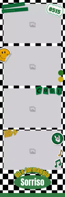 Cornice per foto in quadricromia ispirata agli adesivi kitsch in verde e giallo