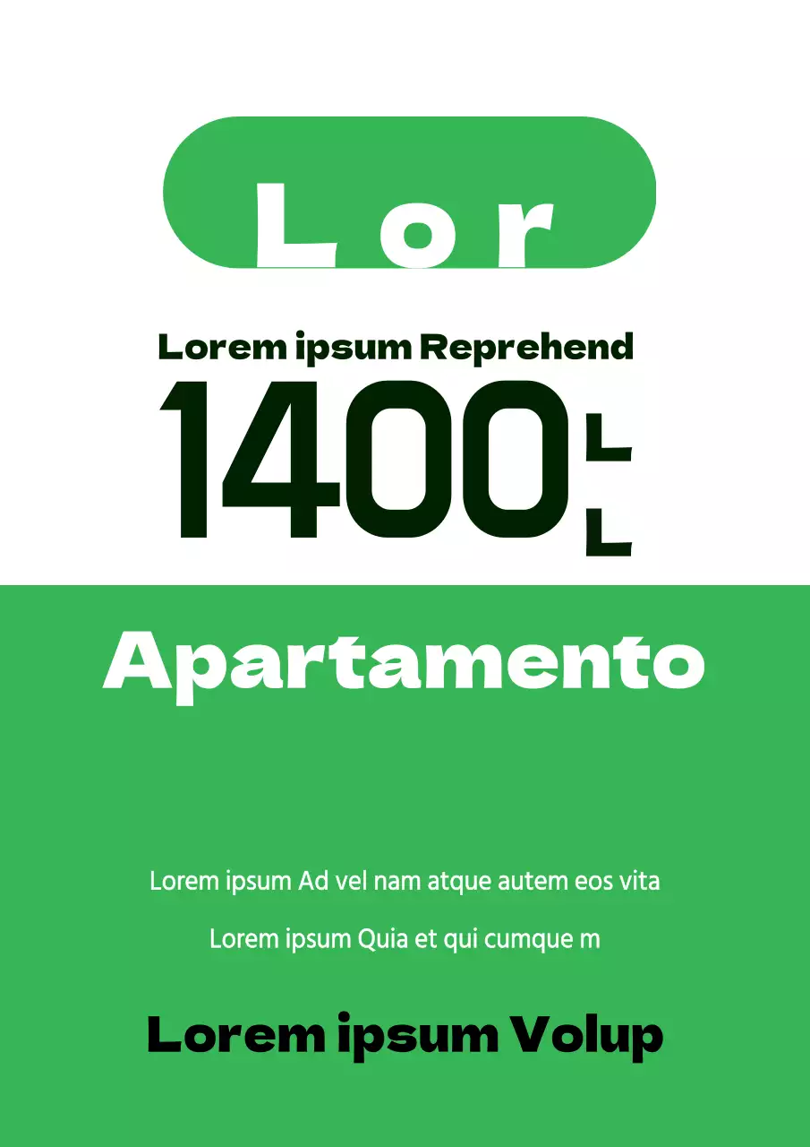 Folheto simples de um apartamento de luxo para venda com pormenores em verde