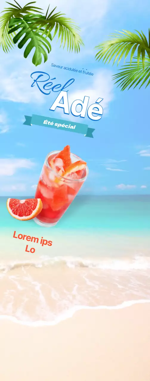 Faites la promotion d'un menu d'été avec un concept photographique clair et net en bord de mer.