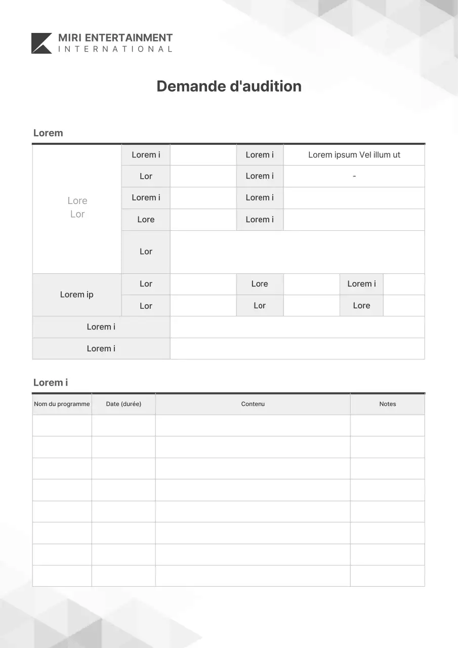 Modèle simple de demande d'audition en gris