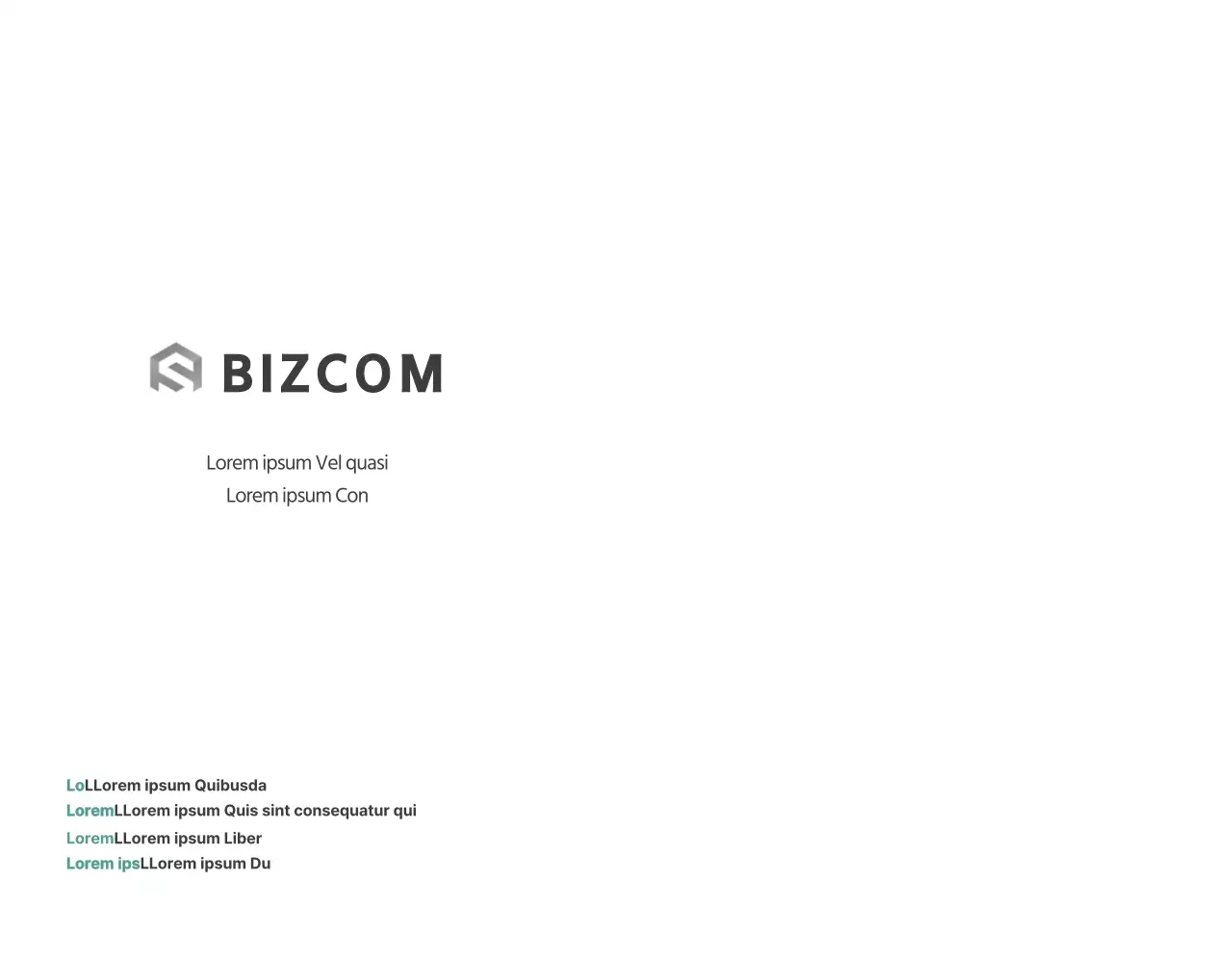 Una sencilla promoción de empresa bizcom con texto e ilustraciones en negro y gris.