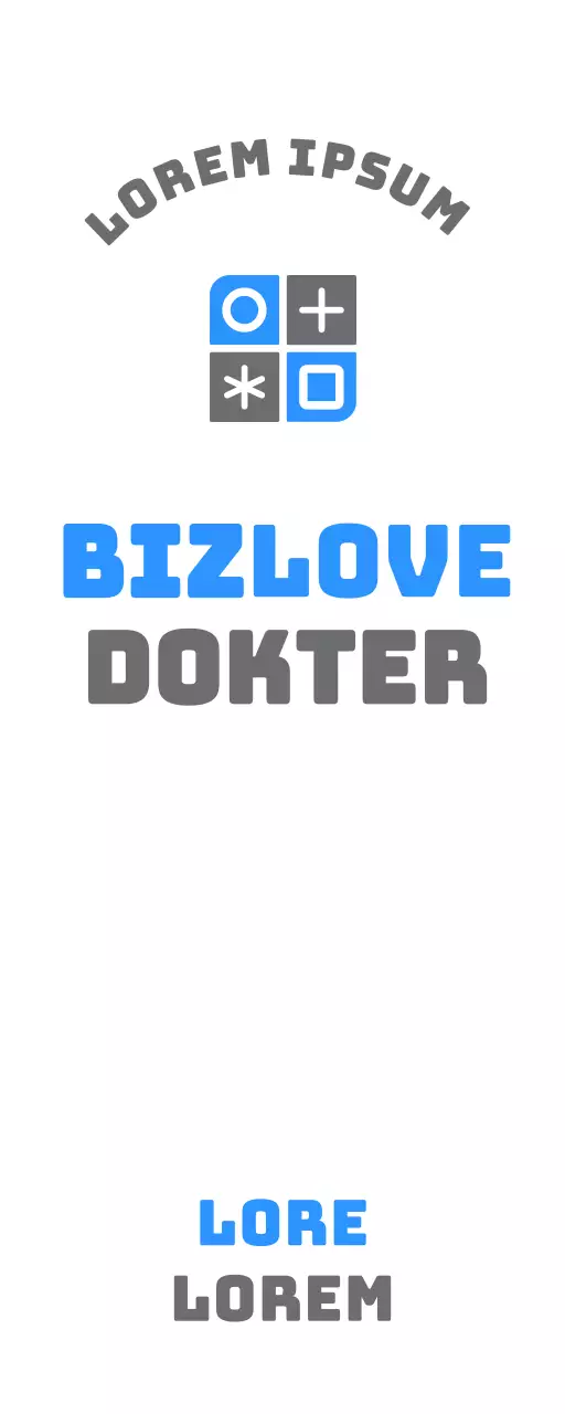 Promotioneel met een eenvoudig ontwerp met een blauw en grijs logo en de naam van de praktijk.