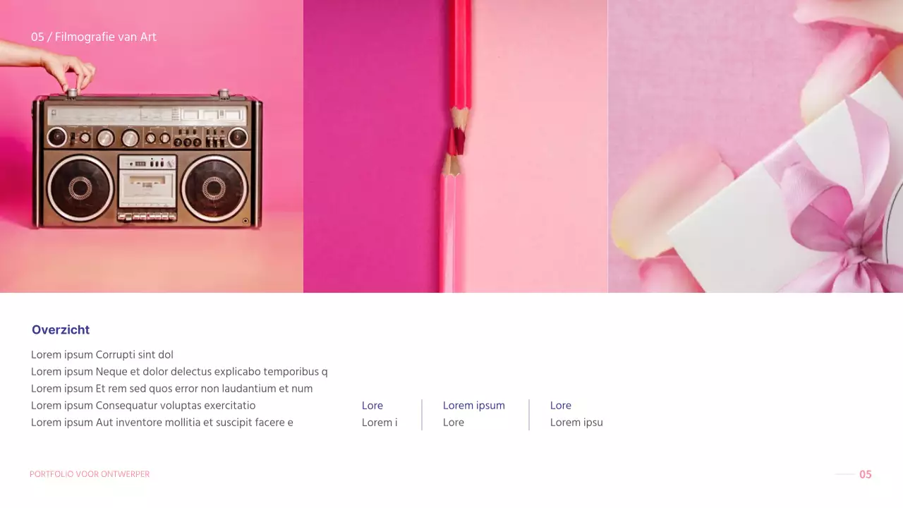 Een portfolio met lichtroze thema's om je te helpen bij het ontwerpen