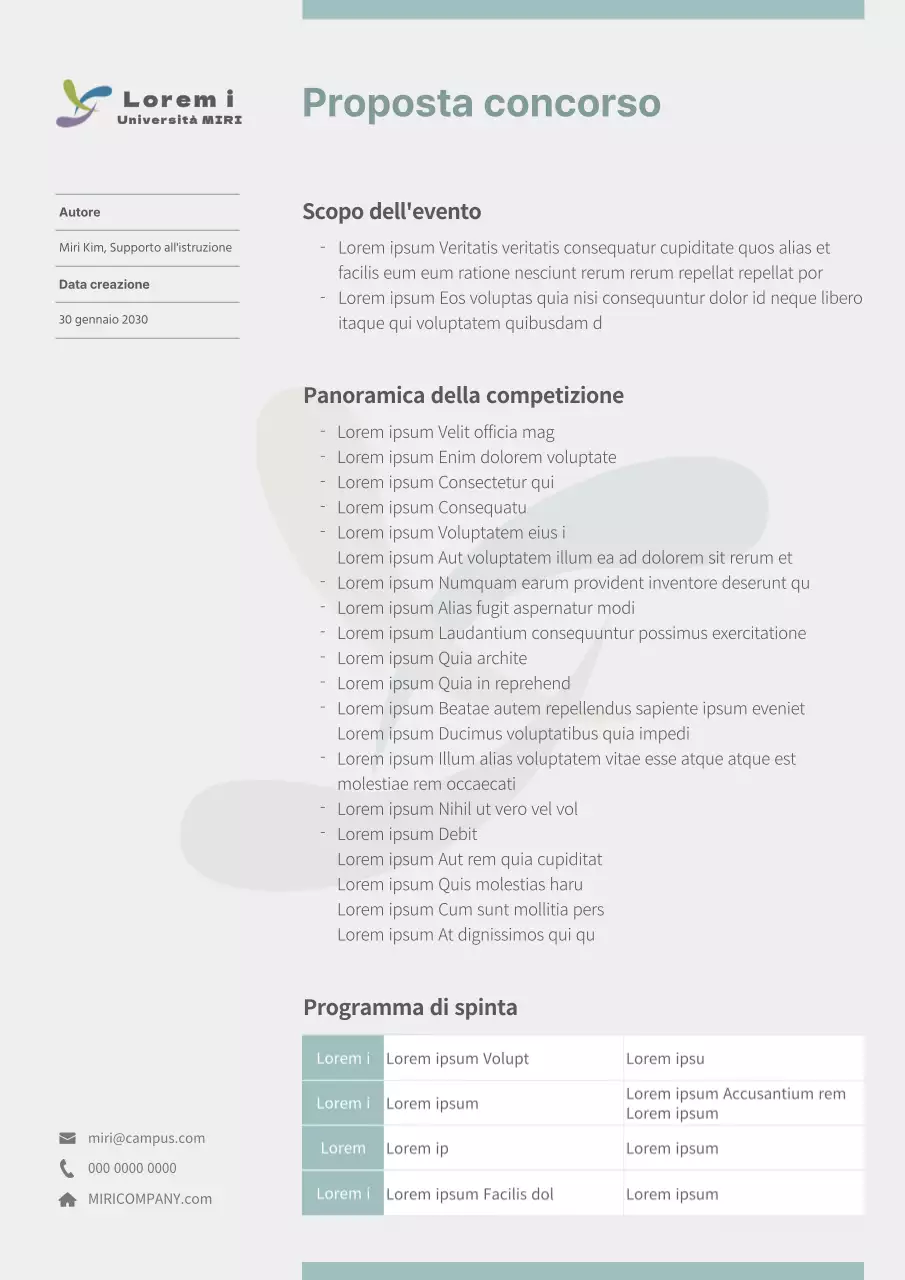 Brief del concorso universitario verde e pulito