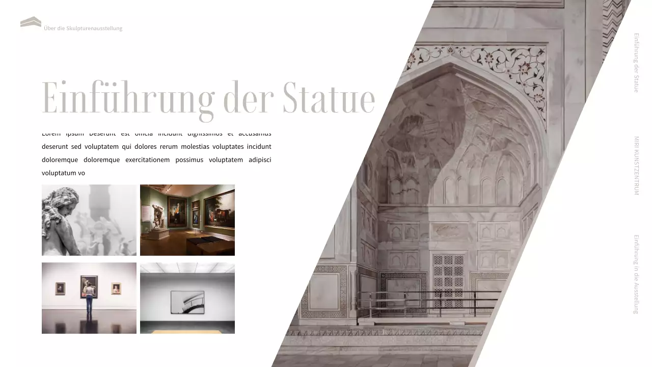 Eine Einführung in eine luxuriöse schwarz-beige Museumsausstellung