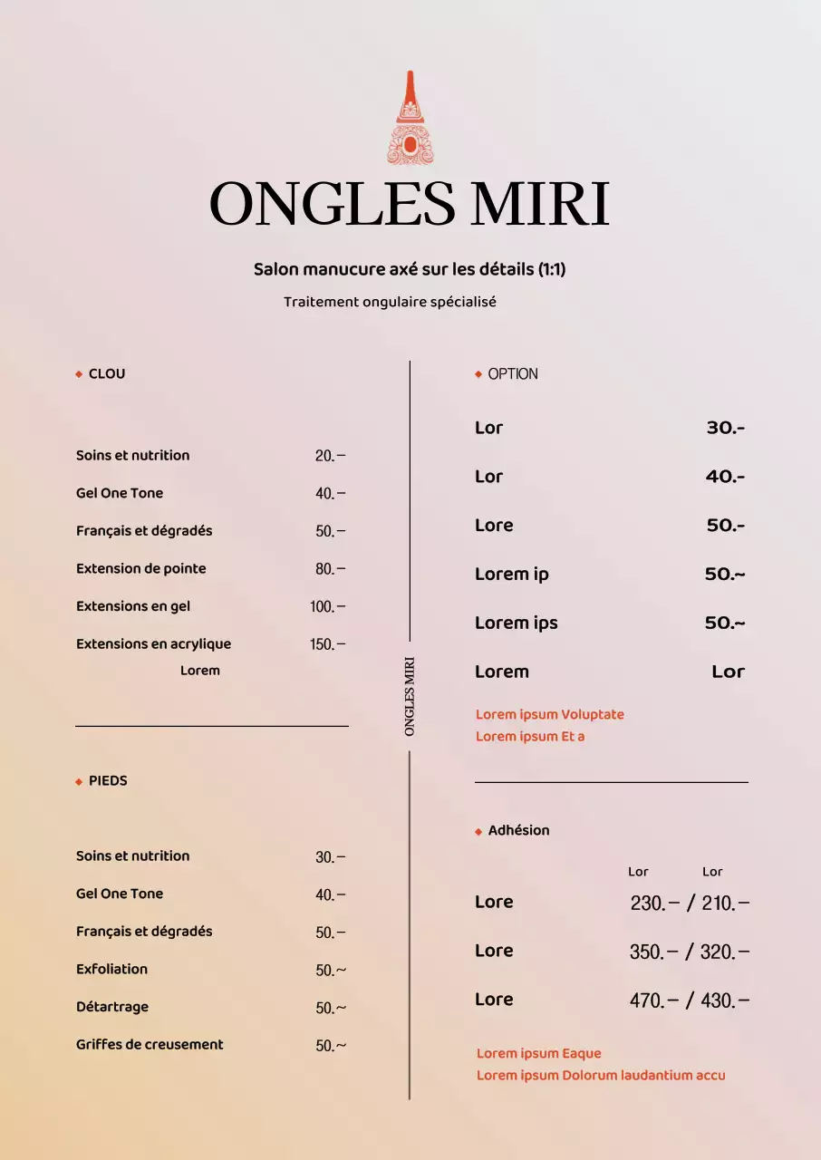 Un panneau de menu pour salon de manucure avec une touche de classe