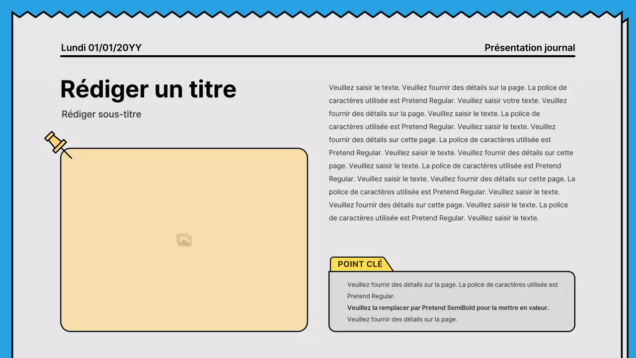 Lignes audacieuses et présentation attirant l'attention dans un concept de journal avec des couleurs d'accent jaune et bleu clair
