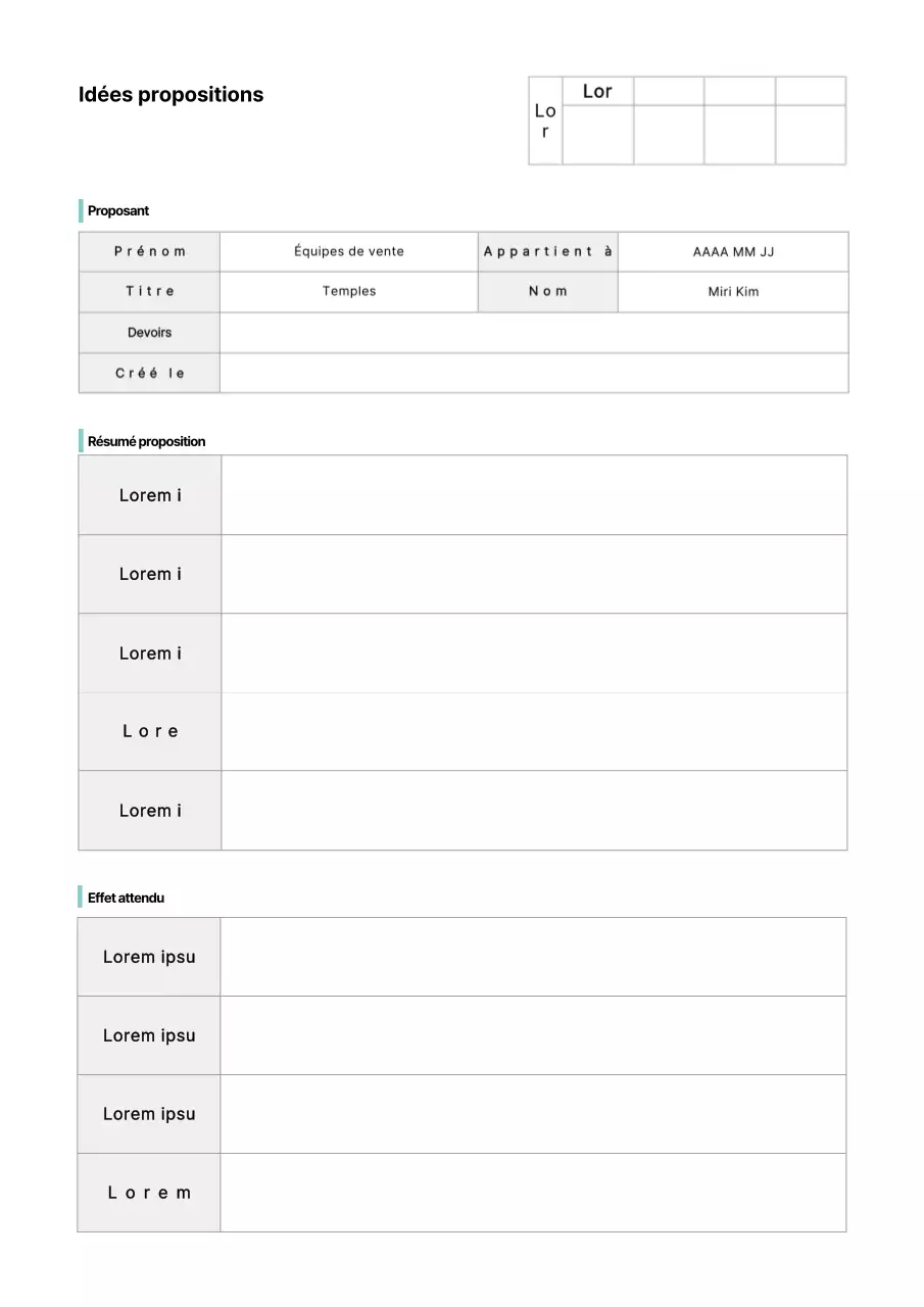 Formatage d'un document de base pour une proposition d'idée