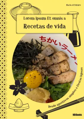 Recetas japonesas con ilustraciones lineales en color amarillo y blanco y negro