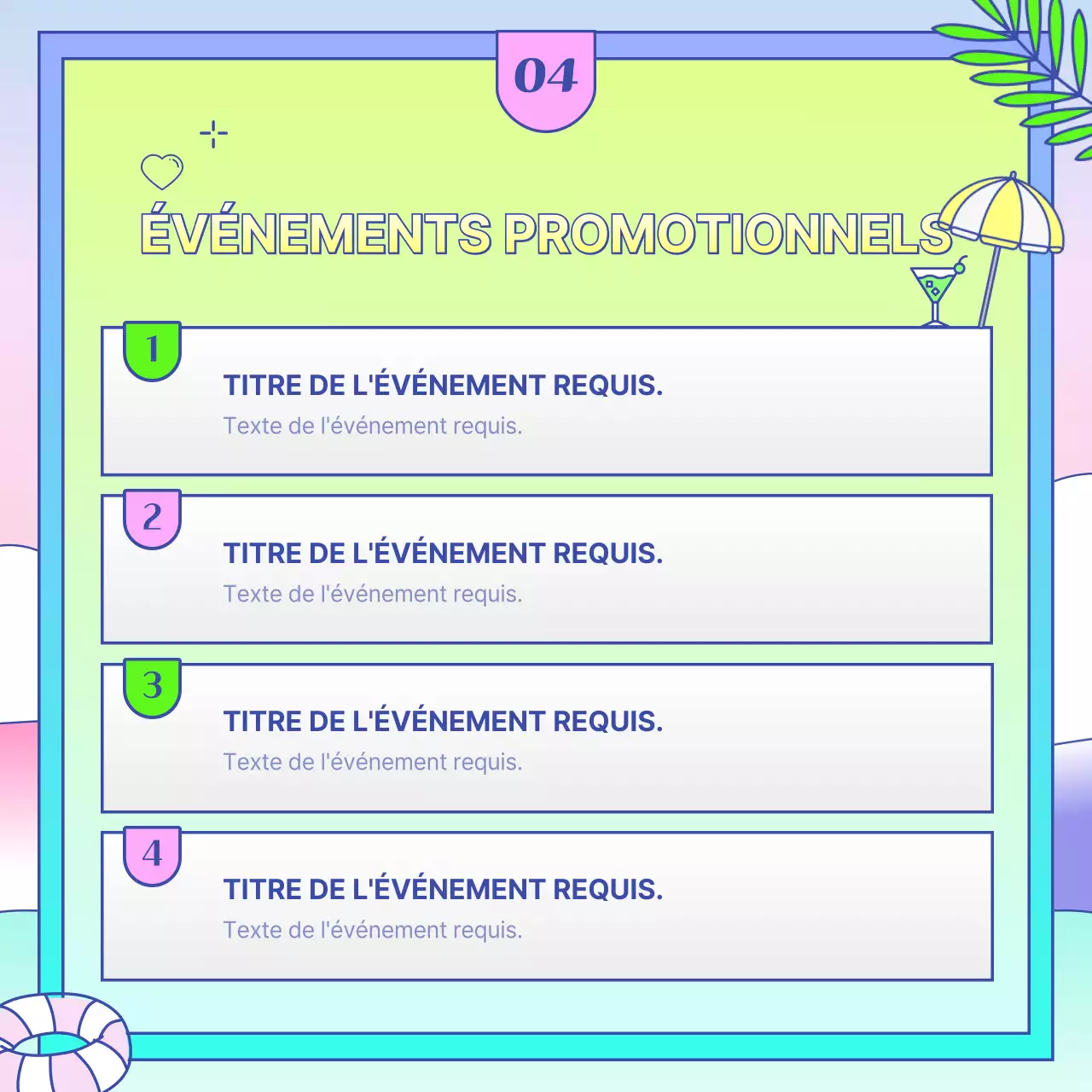 Annonce de promotion estivale dans les centres commerciaux en jaune tropical et bleu clair