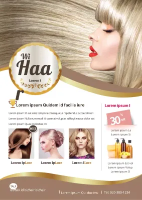 Een flyer voor een luxe kapsalon in gouden tinten.