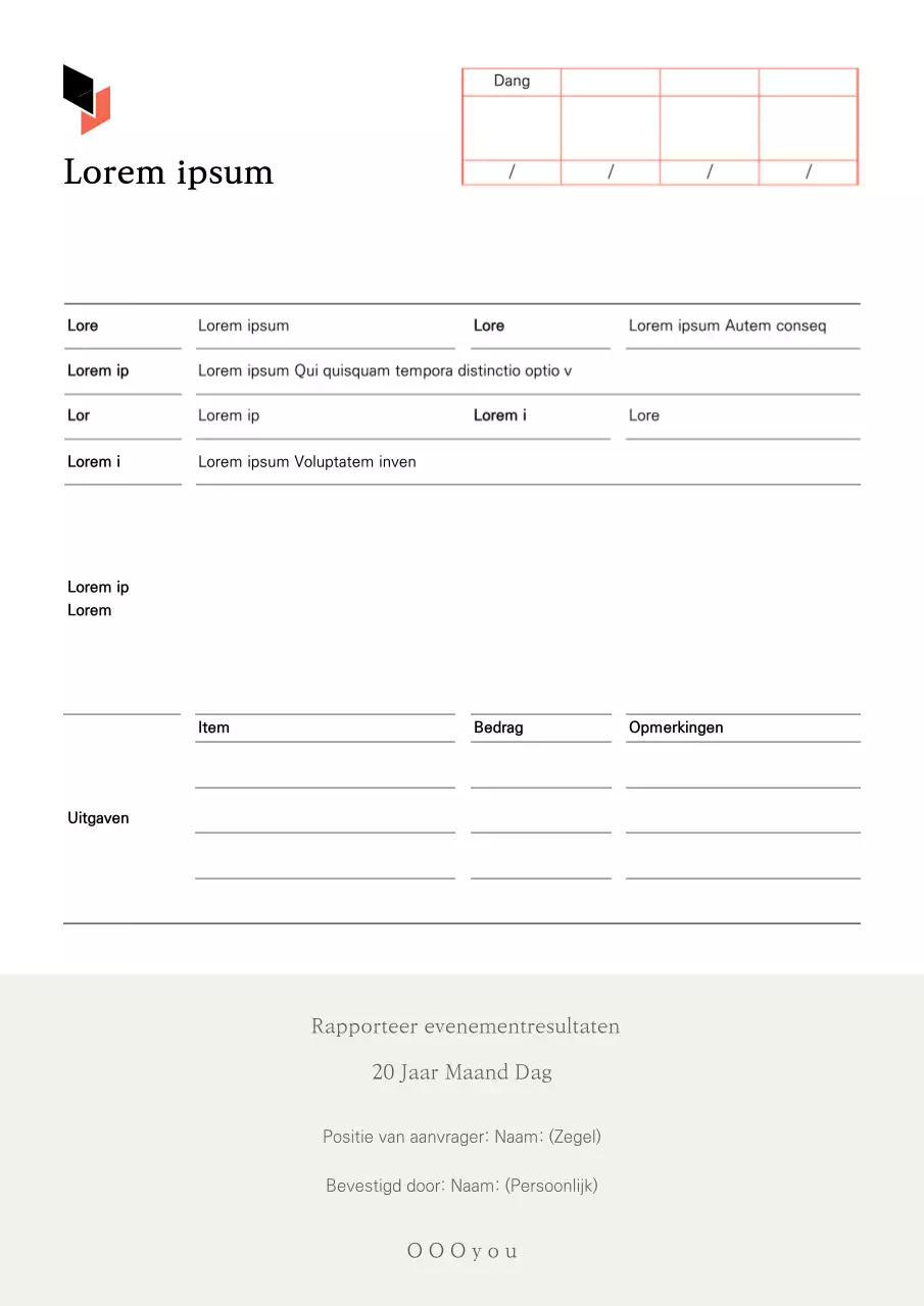 Rapport met schone eventresultaten in wit en beige