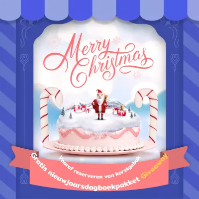Kerstcake met blauw-paarse achtergrond pre-order giveaway