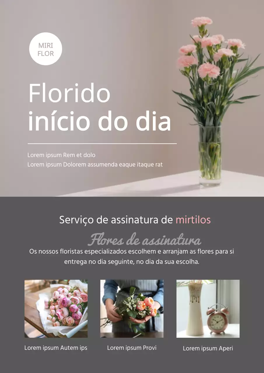 Flores cor-de-rosa e cinzentas com foto em destaque com entrega regular