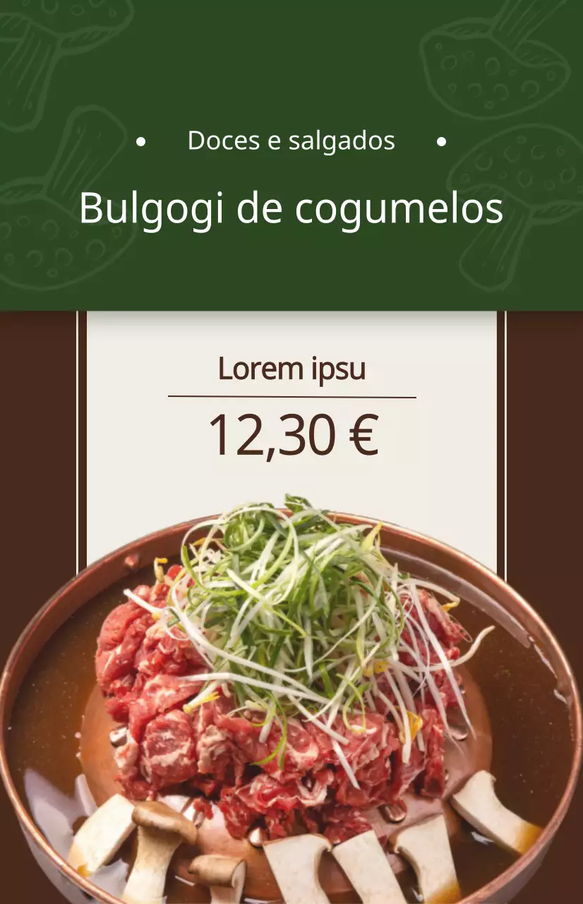 Promoção de restaurante com imagens de menus coreanos em cores diferentes