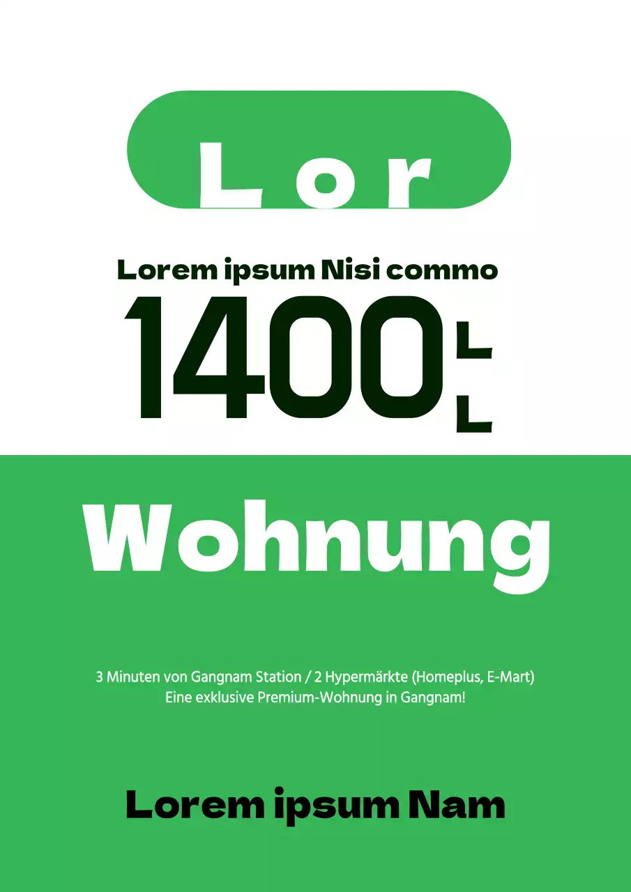 Einfacher Flyer für eine Luxuswohnung zum Verkauf mit grünen Akzenten