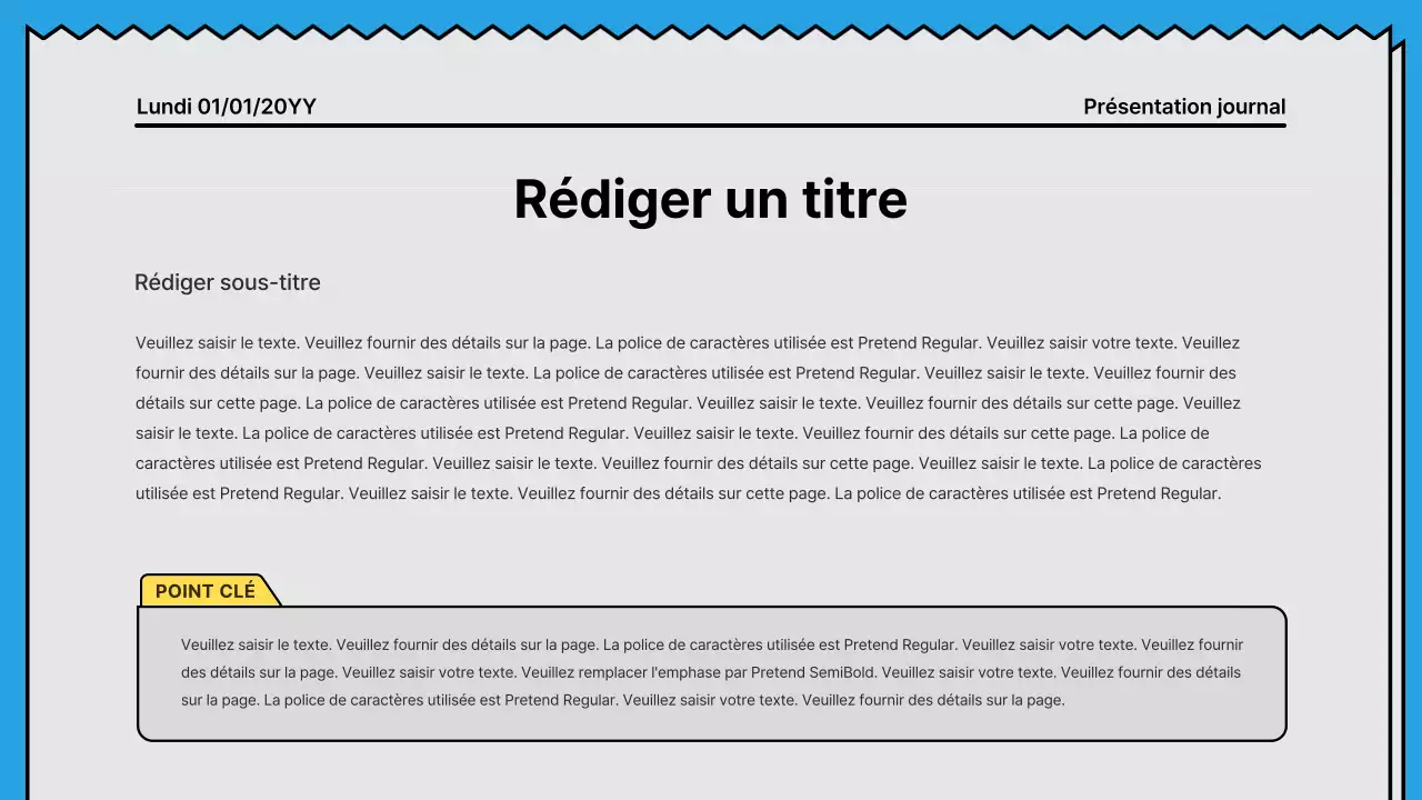 Lignes audacieuses et présentation attirant l'attention dans un concept de journal avec des couleurs d'accent jaune et bleu clair