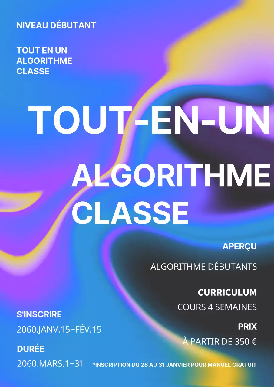 Guide de la leçon d'algorithmique pour le concept de dégradé bleu, jaune et violet