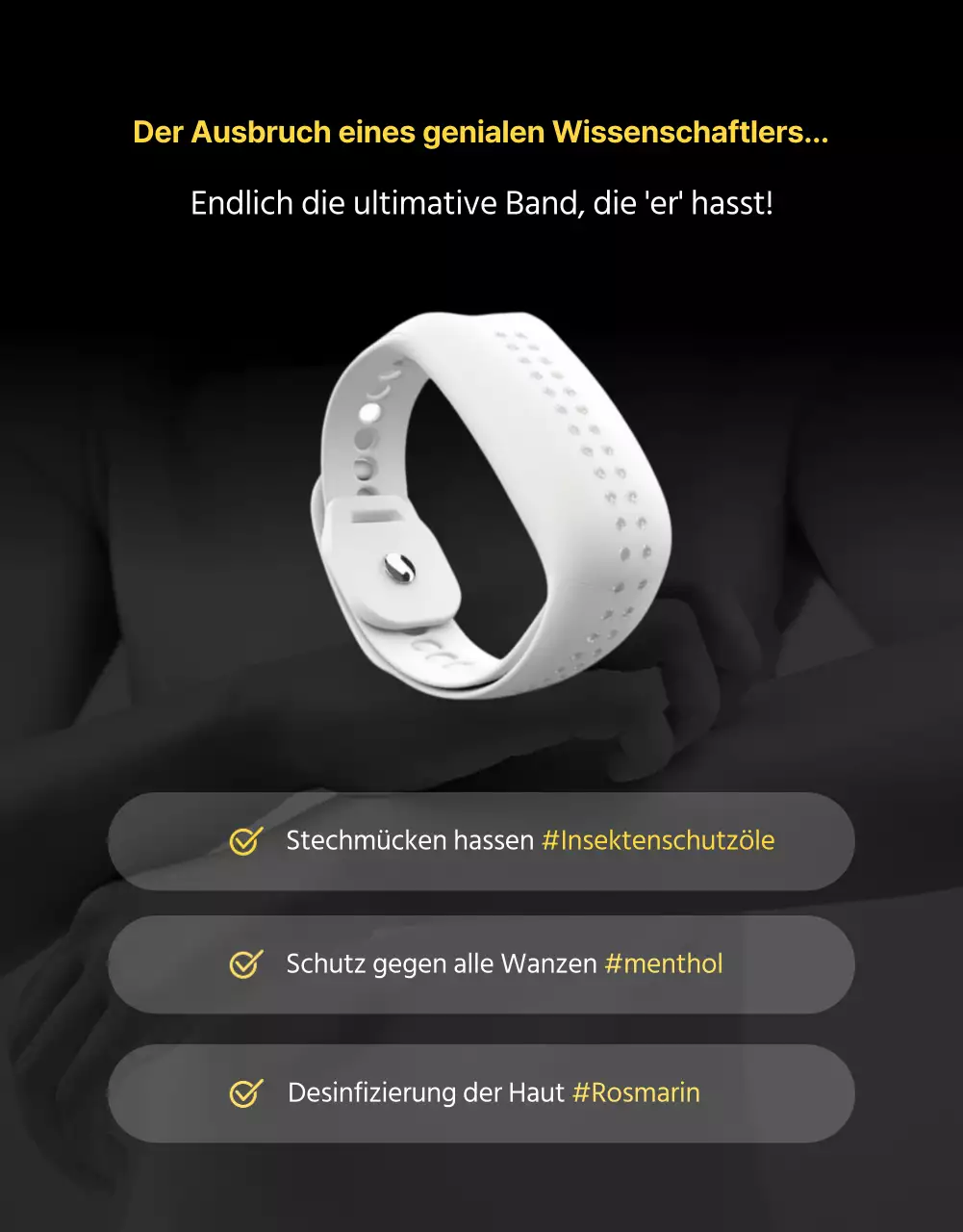 Werbung für Mückenschutzprodukte mit einem dunklen, filmplakatähnlichen Look