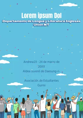 Promociona un colorido y simpático campamento universitario de verano con una ilustración en azul claro del trasero de los estudiantes.