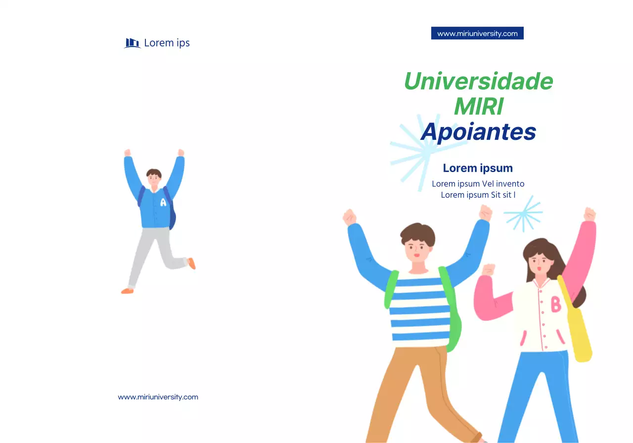 Uma promoção simples de apoiantes da universidade com texto e ilustrações a azul-marinho.