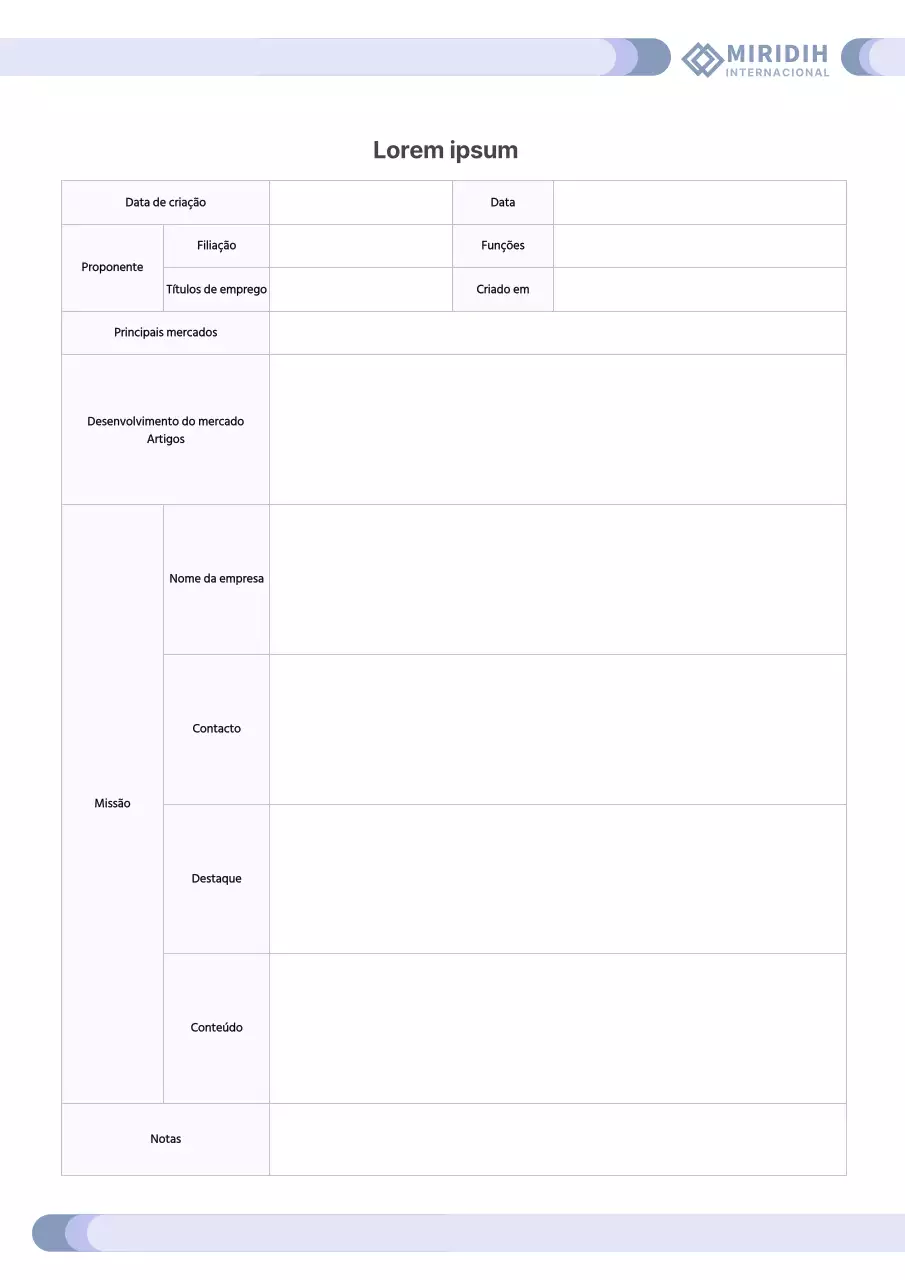 Formatação predefinida do documento do relatório mensal de atividade em malva